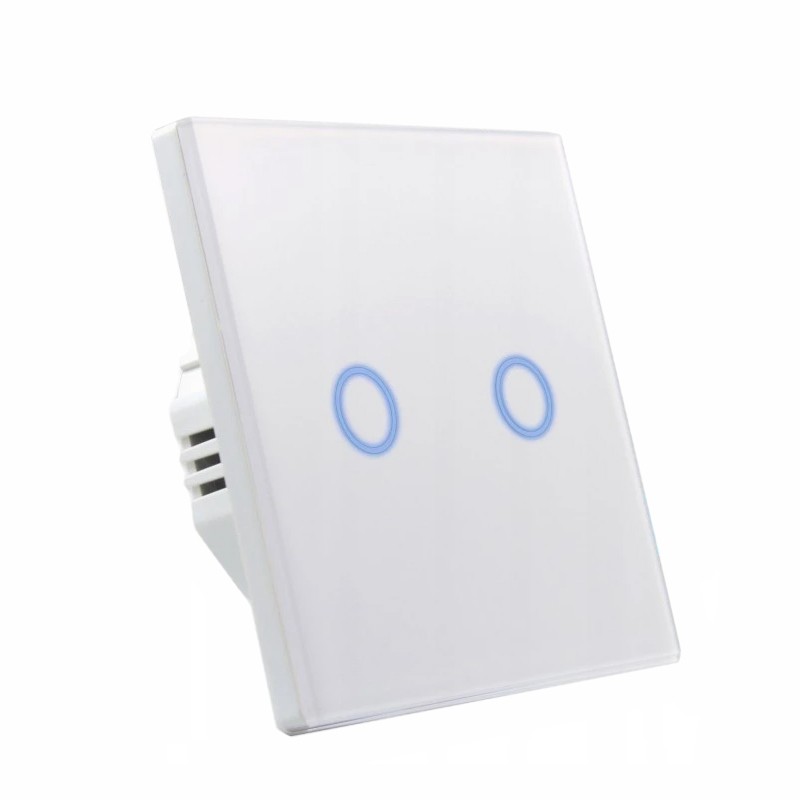 Intrerupator touch dublu, panou sticla securizata, incastrabil, LED indicator, alb - imagine 8